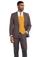 Load image into Gallery viewer, Stacy Adams Men&#39;s Checkered 3 Piece Suit Blue Gold SM177H1-24
