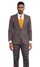 Load image into Gallery viewer, Stacy Adams Men&#39;s Checkered 3 Piece Suit Blue Gold SM177H1-24
