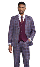 Load image into Gallery viewer, Stacy Adams Men&#39;s Checkered 3 Piece Suit Blue Wine SM177H1-25
