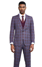 Load image into Gallery viewer, Stacy Adams Men&#39;s Checkered 3 Piece Suit Blue Wine SM177H1-25
