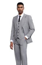 Load image into Gallery viewer, Stacy Adams Men&#39;s Square Plaid 3 Piece Suit Gray SM186H1-02
