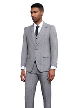 Load image into Gallery viewer, Stacy Adams Men&#39;s Square Plaid 3 Piece Suit Gray SM186H1-02
