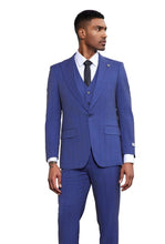 Load image into Gallery viewer, Stacy Adams Men&#39;s Square Plaid 3 Piece Suit Blue SM186H1-03
