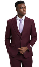 Load image into Gallery viewer, Stacy Adams Fashion Suit 3-Piece Burgundy Wine Peak Lapel Low Cut Vest
