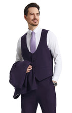 Load image into Gallery viewer, Stacy Adams Fashion Suit 3 Piece Dark Purple Peak Lapel Low Cut Vest SM255H-04
