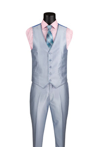 Men's Shiny Fancy Prom Slim Fit Suit Light Blue 3 Piece Vested SV2D-1