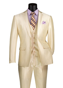 Men's Shiny Fancy Prom Slim Fit Suit Champagne Beige 3 Piece Vested SV2D-1