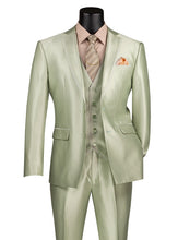 Load image into Gallery viewer, Men&#39;s Shiny Fancy Prom Slim Fit Suit Sage Green 3 Piece Vested SV2D-1
