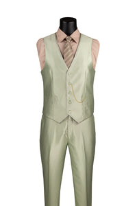 Men's Shiny Fancy Prom Slim Fit Suit Sage Green 3 Piece Vested SV2D-1