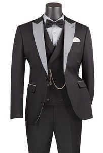 Men's Tailored Fitted Pastel Fashion Suit Black 3 Piece SV2K-5