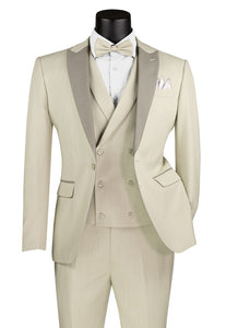 Men's Tailored Fitted Pastel Fashion Suit Ecru Tan 3 Piece SV2K-5