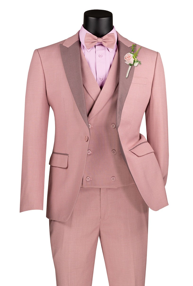 Men's Tailored Fitted Pastel Fashion Suit Mauve Pink 3 Piece SV2K-5