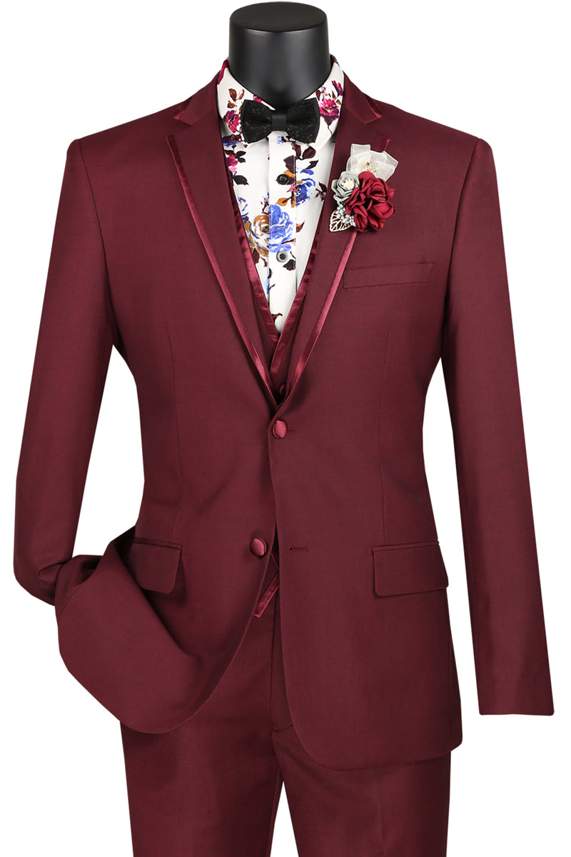 Vinci Men's Burgundy Slim Fit Prom Suit Trim Lapel Homecoming SV2T-8