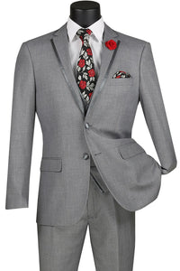 Vinci Men's Gray Slim Fit Prom Suit Trim Lapel Homecoming SV2T-8