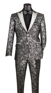 Men's Tight Fit Fancy Prom Suit Black Paisley 3 Piece TSJQ-1