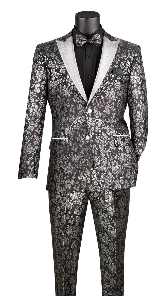open lace back dress Men's Tight Fit Fancy Prom Suit Black Paisley 3 Piece TSJQ-1