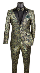 Men's Tight Fit Fancy Prom Suit Emerald Paisley 3 Piece TSJQ-1
