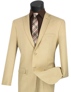 Slim Fitted Suit Men's Beige Solid Color Single Breasted S-2PP