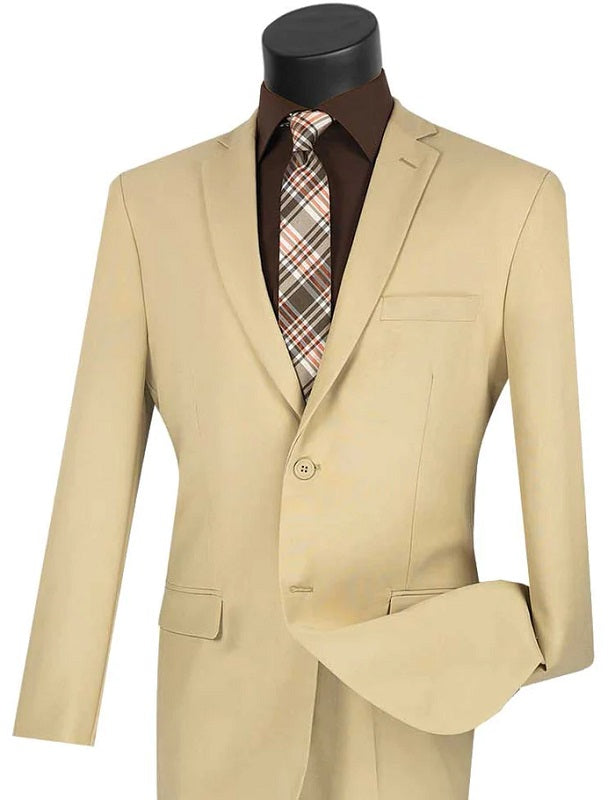 Slim Fitted Suit Men's Beige Solid Color Single Breasted S-2PP