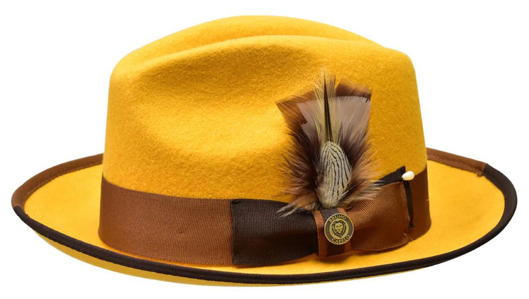 Bruno Capelo Men's Mustard Wool Fedora Dress Hat WI-704
