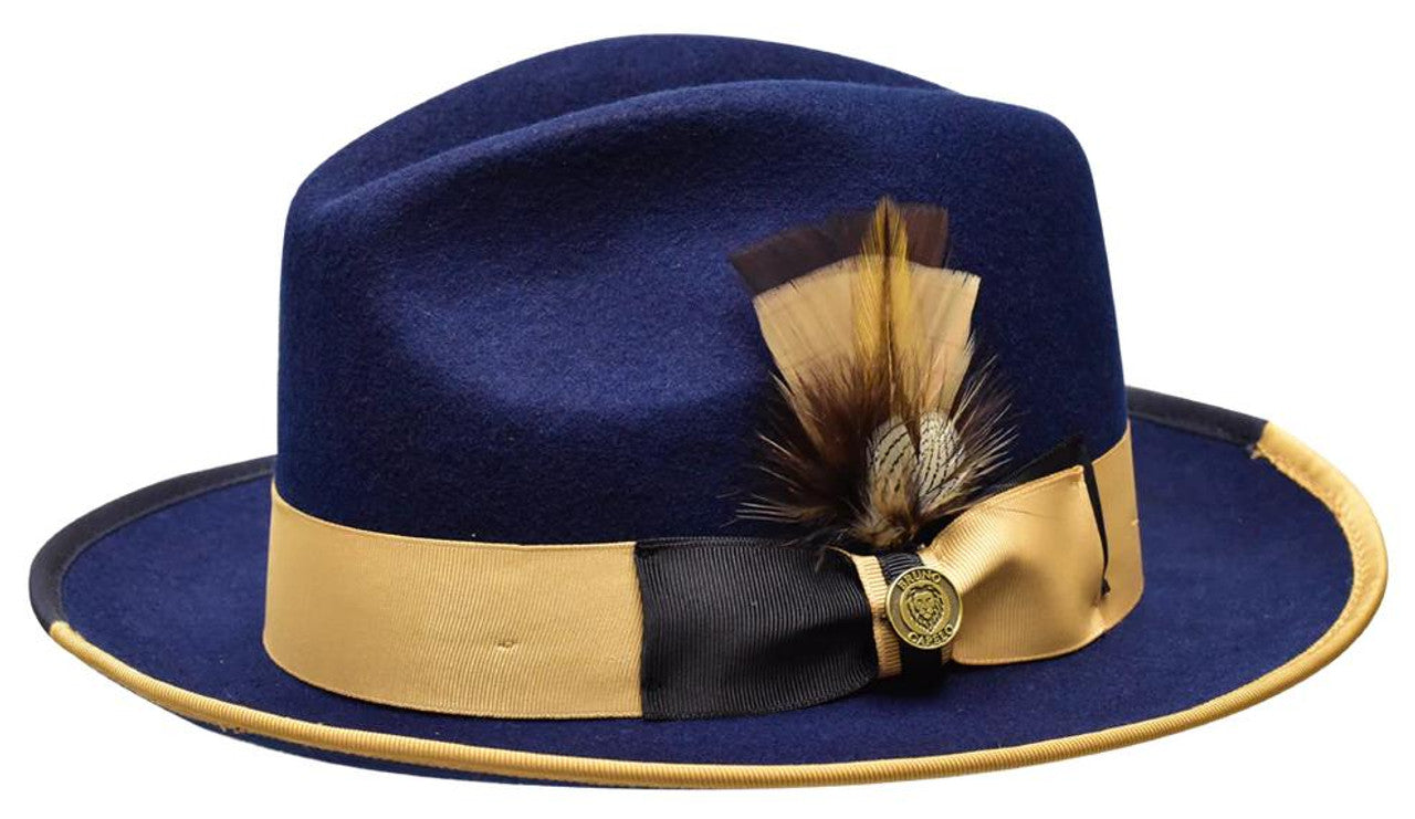 Bruno Capelo Men's Navy Cognac Wool Fedora Dress Hat WI-703 Bruno Capelo Men's Navy Cognac Wool Fedora Dress Hat WI-703