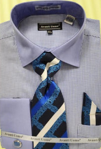 Mens French Cuff Shirt Tie Como Blue Spread Collar DN130M