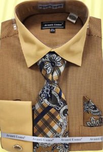 Mens French Cuff Shirt Tie Como Mustard Spread Collar DN130M