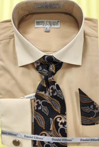 Mens Two Tone Dress Shirt Tie Set Beige Daniel Ellissa DS3829P2