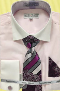 Mens Two Tone Dress Shirt Tie Set Pink Daniel Ellissa DS3829P2