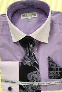 Mens Two Tone Dress Shirt Tie Set Lavender Daniel Ellissa DS3829P2