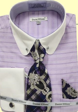 Mens Collar Bar Dress Shirt Tie Set Lavender Daniel Ellissa DS3830P2