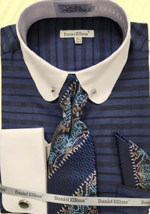 Mens Collar Bar Dress Shirt Tie Set Navy Daniel Ellissa DS3830P2