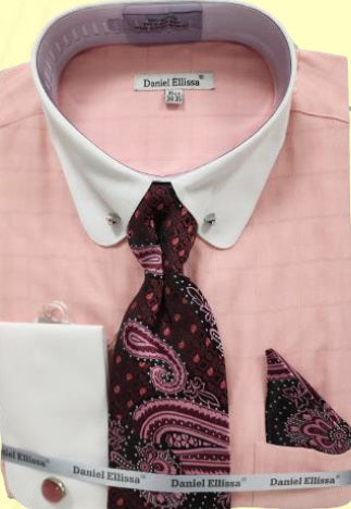 Mens Collar Bar Dress Shirt Tie Set Pink Daniel Ellissa DS3830P2