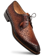 Load image into Gallery viewer, Mezlan Men's Cognac Rust Designer Lace Up Etch Pattern Lontani
