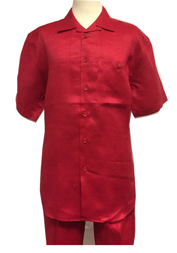 Mens Red Linen Walking Suit Casual Summer Outfit Successo 1065