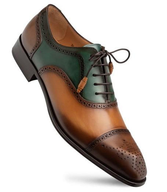Mezlan Men\'s 9.5M Two Tone Brown/Tan Dress Shoe MEZLAN Nicola Oxford Dress Shoes Cap Toe Brown (Men main image 4