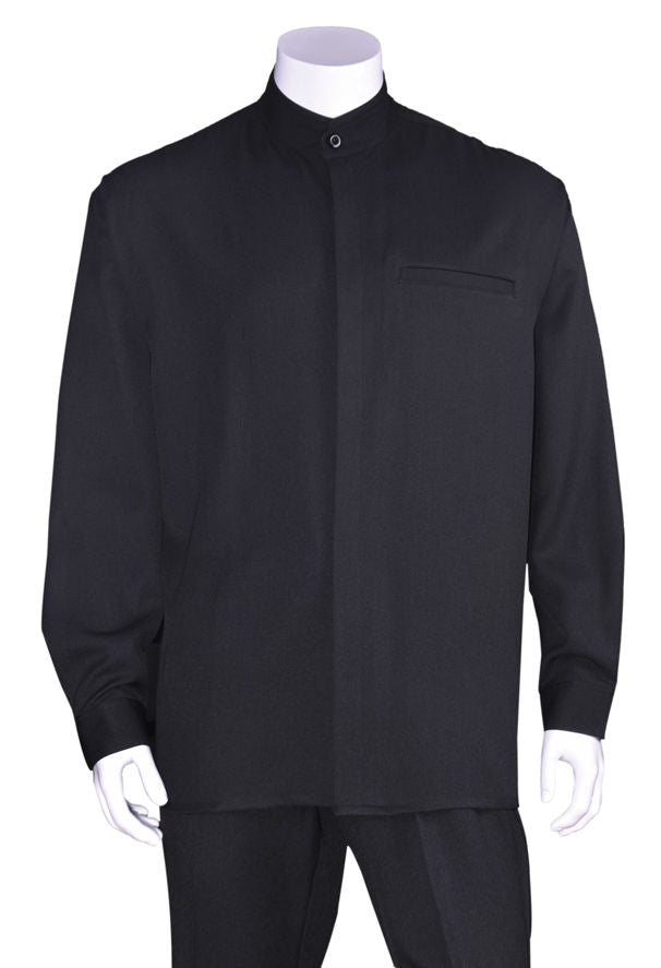 Mens Black Long Sleeve Walking Suit Banded Collar Milano 2826