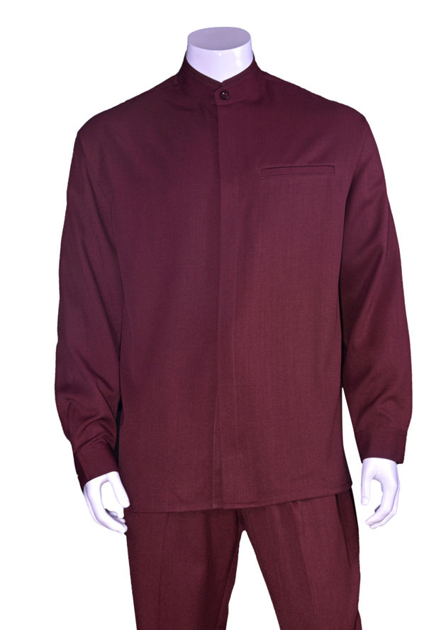 Mens Navy Burgundy Long Sleeve Walking Suit Banded Collar Milano 2826