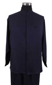 Mens Navy Blue Long Sleeve Walking Suit Banded Collar Milano 2826