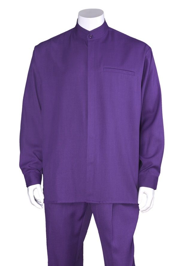 Mens Purple Long Sleeve Walking Suit Banded Collar Milano 2826