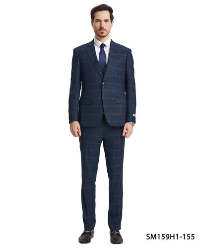 Stacy Adams Men's Blue Square Pattern 3 Piece Suit