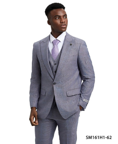 Stacy Adams Men's Gray 3 Piece Muted Plaid Suit