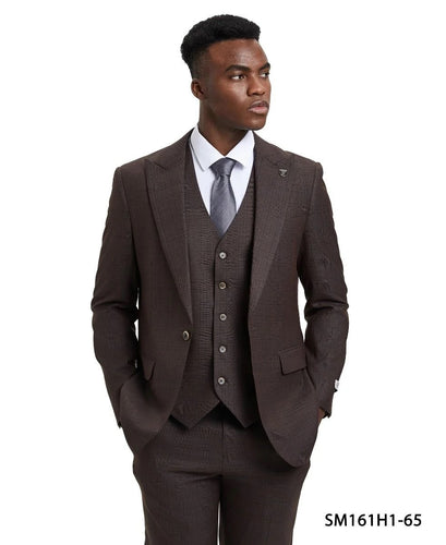 Stacy Adams Men's Brown 3 Piece Muted Plaid Suit