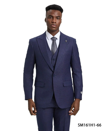 Stacy Adams Men's Blue 3 Piece Muted Plaid Suit