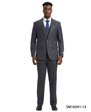 Load image into Gallery viewer, Stacy Adams Mens Charcoal Plaid Gold Button 3 Piece Suit SM163H-12
