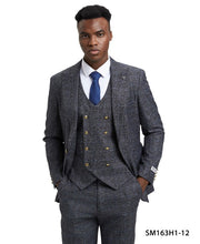 Load image into Gallery viewer, Stacy Adams Mens Charcoal Plaid Gold Button 3 Piece Suit SM163H-12
