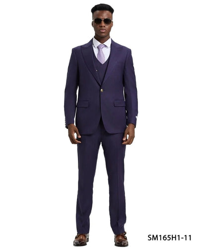 Stacy Adams Purple 3 Piece Gold Button Suit