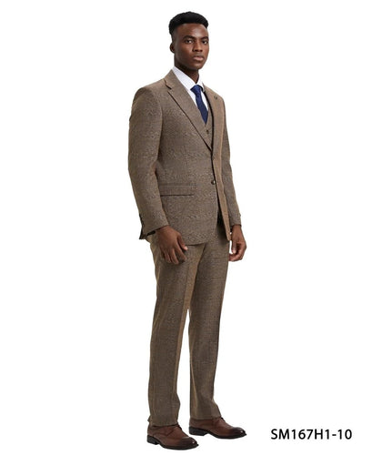 Stacy Adams Men's Light Brown 3 Piece Wide Lapel Suit