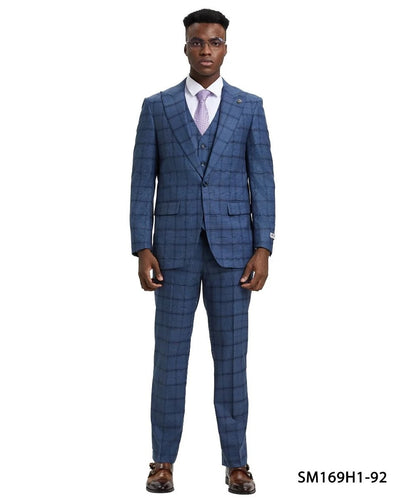 Stacy Adams Men's Blue Checkered 3 Piece Suit