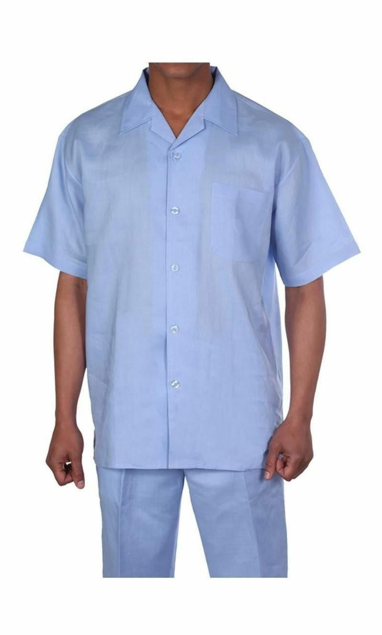Mens Sky Blue Linen Walking Suit Casual Summer Outfit Successo 1065